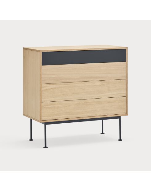 Commode Yoko 4 tiroirs chêne et gris anthracite - 90x86x45cm
