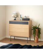 Commode Yoko 4 tiroirs chêne et gris anthracite - 90x86x45cm
