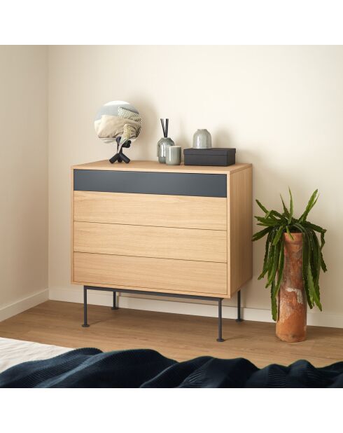 Commode Yoko 4 tiroirs chêne et gris anthracite - 90x86x45cm