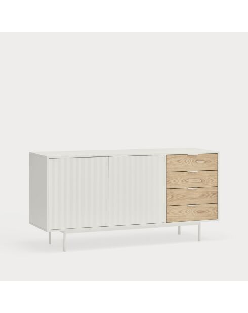 Buffet Sierra 2 portes et 4 tiroirs blanc et chêne clair - 159.2x47x79,6cm