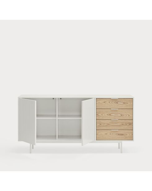 Buffet Sierra 2 portes et 4 tiroirs blanc et chêne clair - 159.2x47x79,6cm