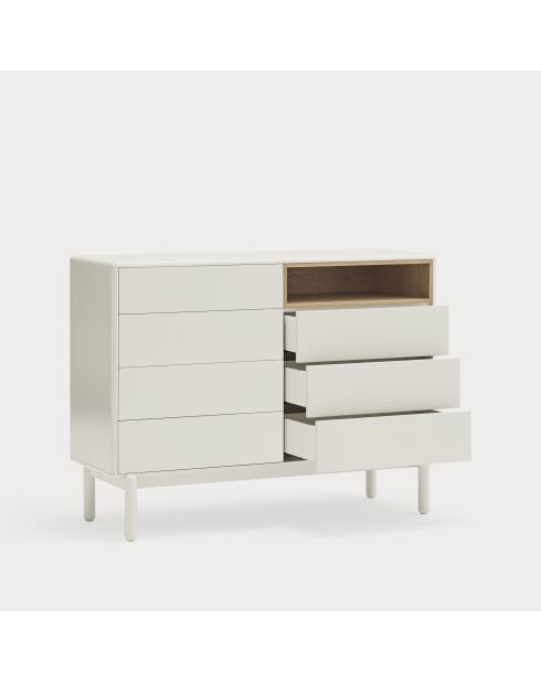 Cassettiera Corvo con 7 cassetti e 1 nicchia crema - 120x40x90cm