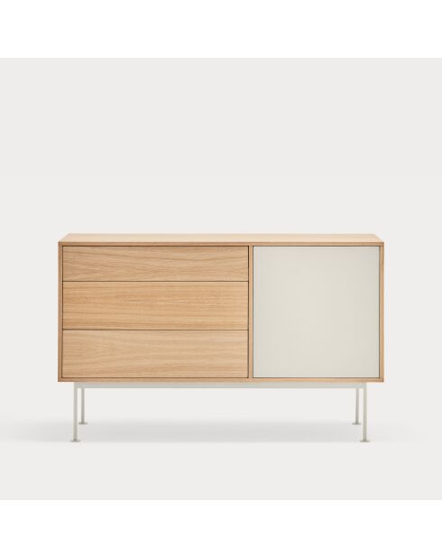 Buffet Yoko 1 porte et 3 tiroirs chêne et crème - 128x80x45cm