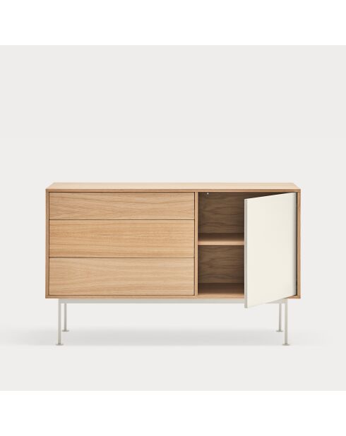Buffet Yoko 1 porte et 3 tiroirs chêne et crème - 128x80x45cm
