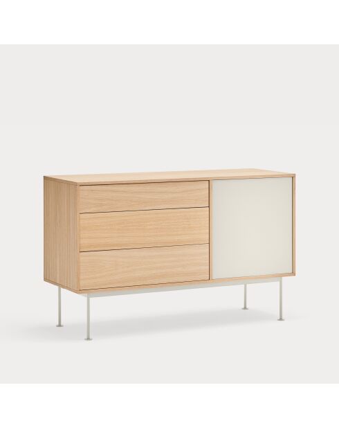 Buffet Yoko 1 porte et 3 tiroirs chêne et crème - 128x80x45cm