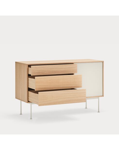 Buffet Yoko 1 porte et 3 tiroirs chêne et crème - 128x80x45cm