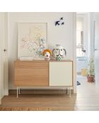 Buffet Yoko 1 porte et 3 tiroirs chêne et crème - 128x80x45cm