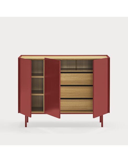 Arista Kommode mit 3 Türen und 3 internen Schubladen burgunderrot - 110x40x85cm