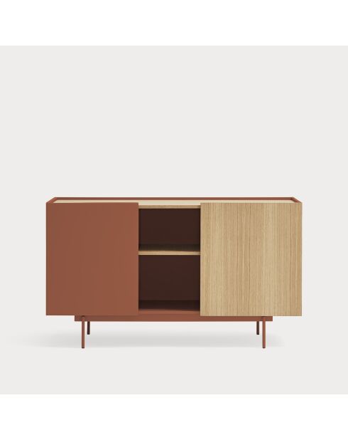 Otto Kommode mit 2 Türen und 3 Schubladen aus rotem Backstein und Eiche — 130x45x78cm