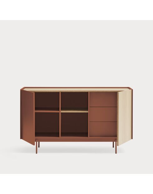 Otto Kommode mit 2 Türen und 3 Schubladen aus rotem Backstein und Eiche — 130x45x78cm