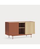 Buffet Otto 2 portes et 3 tiroirs rouge brique et chêne - 130x45x78cm