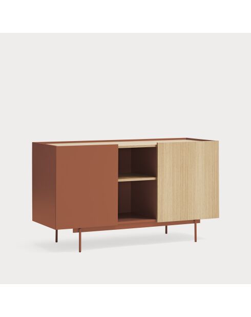 Otto Kommode mit 2 Türen und 3 Schubladen aus rotem Backstein und Eiche — 130x45x78cm