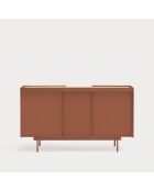 Buffet Otto 2 portes et 3 tiroirs rouge brique et chêne - 130x45x78cm