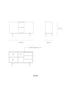 Buffet Otto 2 portes et 3 tiroirs rouge brique et chêne - 130x45x78cm