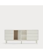 Credenza Corvo 1 anta, 6 cassetti e 1 nicchia color crema - 180x40x76cm