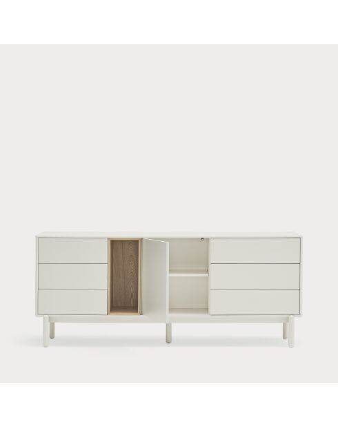 Buffet Corvo 1 porte, 6 tiroirs et 1 niche crème - 180x40x76cm