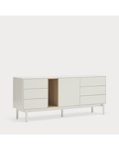 Buffet Corvo 1 porte, 6 tiroirs et 1 niche crème - 180x40x76cm