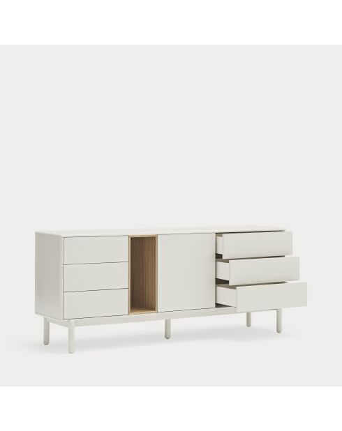 Buffet Corvo 1 porte, 6 tiroirs et 1 niche crème - 180x40x76cm