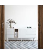 Credenza Corvo 1 anta, 6 cassetti e 1 nicchia color crema - 180x40x76cm