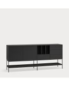 Buffet Platt 2 portes, 4 tiroirs et 3 niches noir - 220x45x98cm