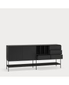 Buffet Platt 2 portes, 4 tiroirs et 3 niches noir - 220x45x98cm