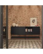 Buffet Platt 2 portes, 4 tiroirs et 3 niches noir - 220x45x98cm