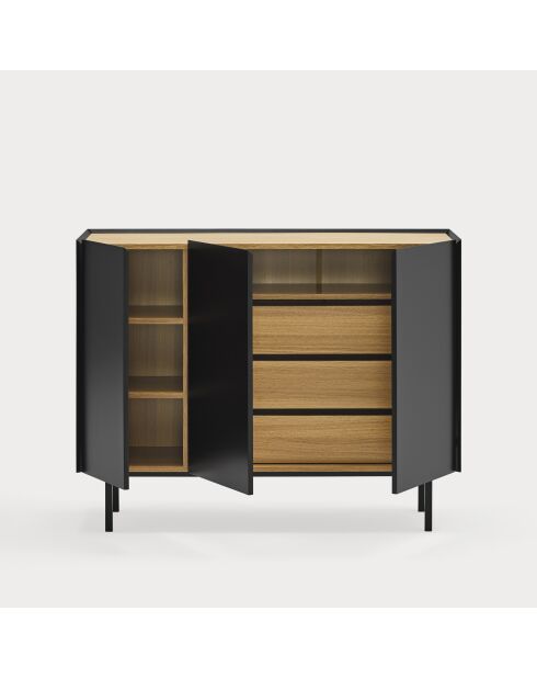 Buffet Arista 3 portes et 3 tiroirs intérieurs noir - 110x40x85cm