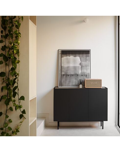 Buffet Arista 3 portes et 3 tiroirs intérieurs noir - 110x40x85cm