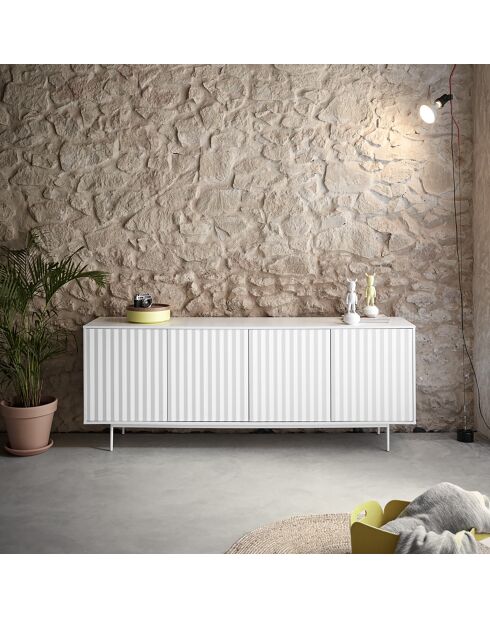 Buffet Sierra 4 portes et 3 tiroirs intérieurs blanc - 211x47x80cm
