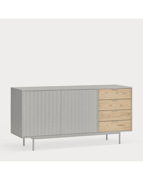 Credenza Sierra 2 ante e 4 cassetti grigio chiaro e rovere - 159.2x47x79.6cm