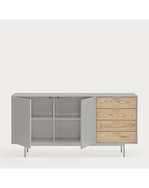 Credenza Sierra 2 ante e 4 cassetti grigio chiaro e rovere - 159.2x47x79.6cm