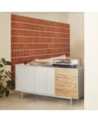 Credenza Sierra 2 ante e 4 cassetti grigio chiaro e rovere - 159.2x47x79.6cm