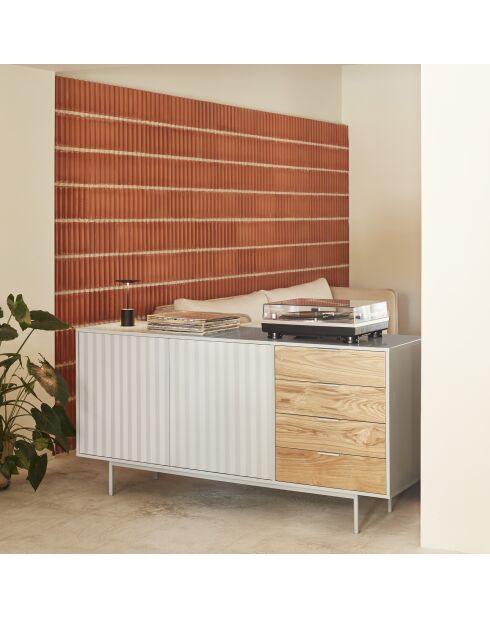 Credenza Sierra 2 ante e 4 cassetti grigio chiaro e rovere - 159.2x47x79.6cm