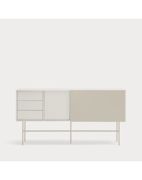 Nube Sideboard mit 3 Schubladen, 1 Tür und 1 Schiebetür, cremefarben und sandfarben, 180 x 45 x 91 cm