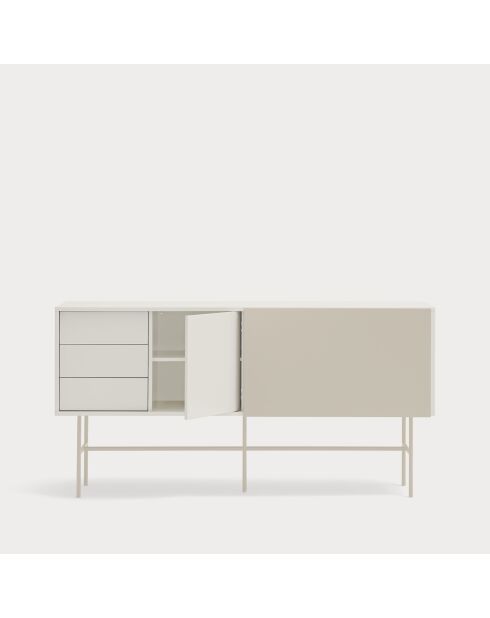 Nube Sideboard mit 3 Schubladen, 1 Tür und 1 Schiebetür, cremefarben und sandfarben, 180 x 45 x 91 cm