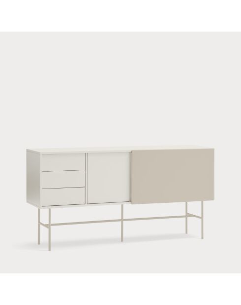 Nube Sideboard mit 3 Schubladen, 1 Tür und 1 Schiebetür, cremefarben und sandfarben, 180 x 45 x 91 cm
