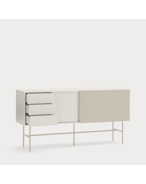 Nube Sideboard mit 3 Schubladen, 1 Tür und 1 Schiebetür, cremefarben und sandfarben, 180 x 45 x 91 cm