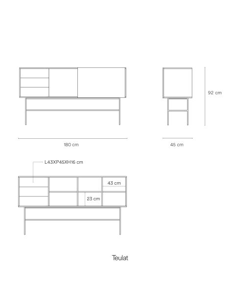 Nube dressoir met 3 laden, 1 deur en 1 schuifdeur crème en zand - 180x45x91cm