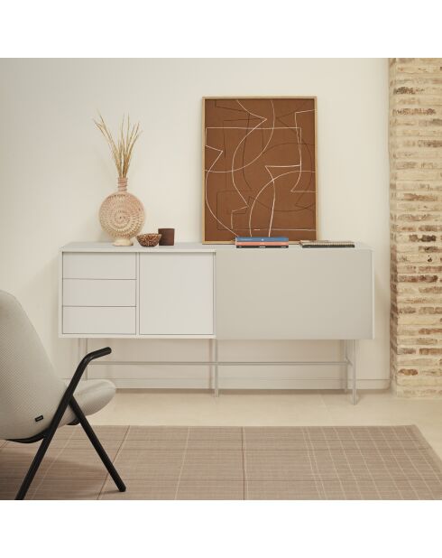 Nube Sideboard mit 3 Schubladen, 1 Tür und 1 Schiebetür, cremefarben und sandfarben, 180 x 45 x 91 cm