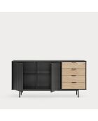 Buffet Sierra 2 portes et 4 tiroirs noir et chêne clair - 159.2x47x79,6cm