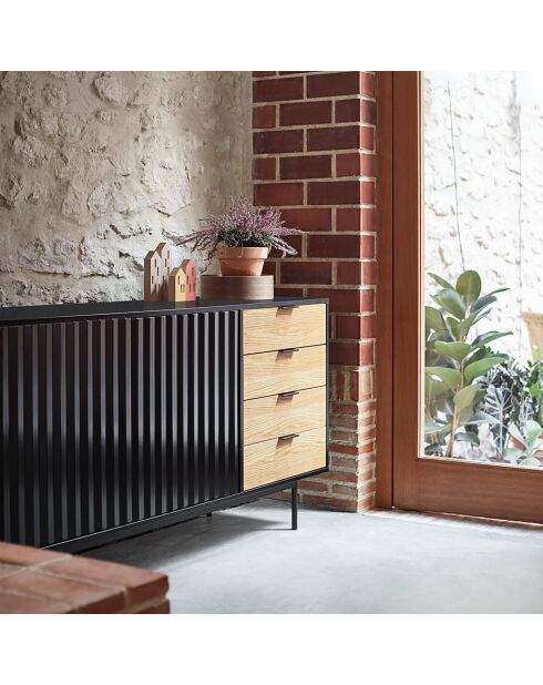 Sierra dressoir 2 deuren en 4 laden zwart en licht eikenhout - 159,2x47x79,6cm
