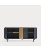 Credenza Otto 3 ante e 3 cassetti grigio antracite e rovere - 180x45x78cm