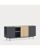 Credenza Otto 3 ante e 3 cassetti grigio antracite e rovere - 180x45x78cm
