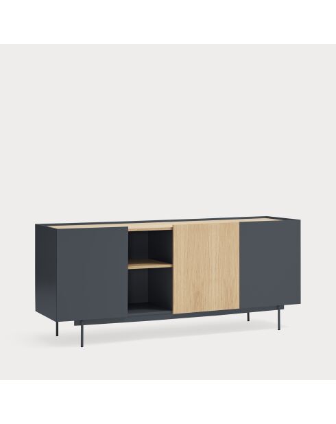 Credenza Otto 3 ante e 3 cassetti grigio antracite e rovere - 180x45x78cm