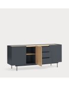 Credenza Otto 3 ante e 3 cassetti grigio antracite e rovere - 180x45x78cm