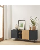 Credenza Otto 3 ante e 3 cassetti grigio antracite e rovere - 180x45x78cm
