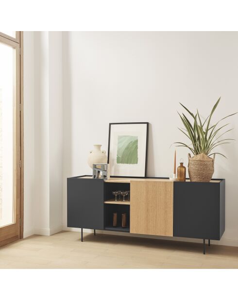 Credenza Otto 3 ante e 3 cassetti grigio antracite e rovere - 180x45x78cm