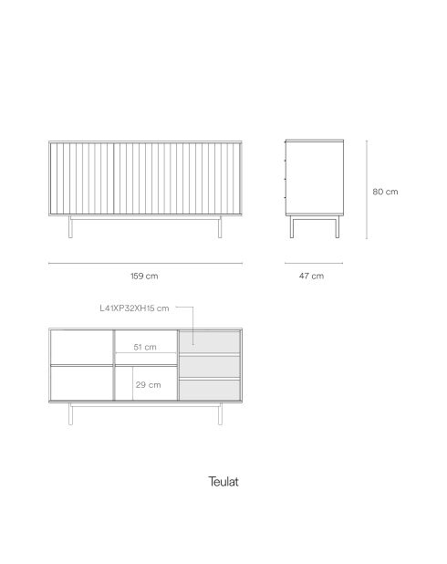 Credenza Sierra 3 ante e 3 cassetti interni bianca - 159.2x47x79.6cm