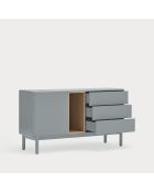 Credenza Corvo 1 anta e 3 cassetti grigio perla - 136,8x40x76cm