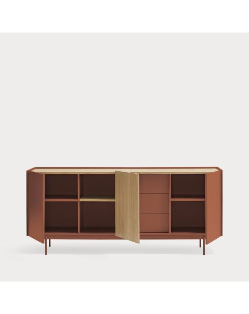 Otto Kommode mit 3 Türen und 3 Schubladen aus rotem Backstein und Eiche — 180x45x78cm
